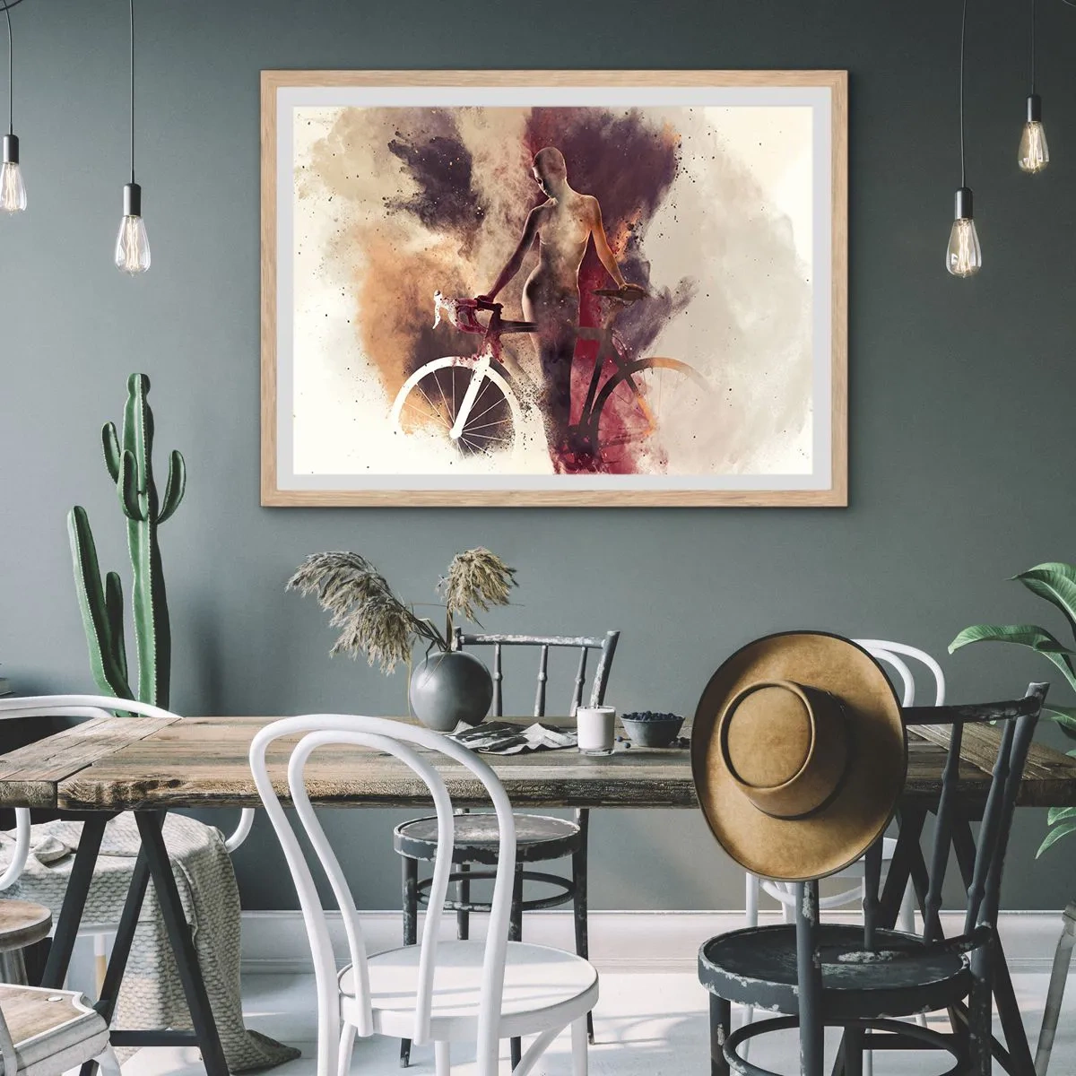 Affiche dans un chêne clair - Poster - Une âme de vélo aux formes marbrées - 100x70 cm