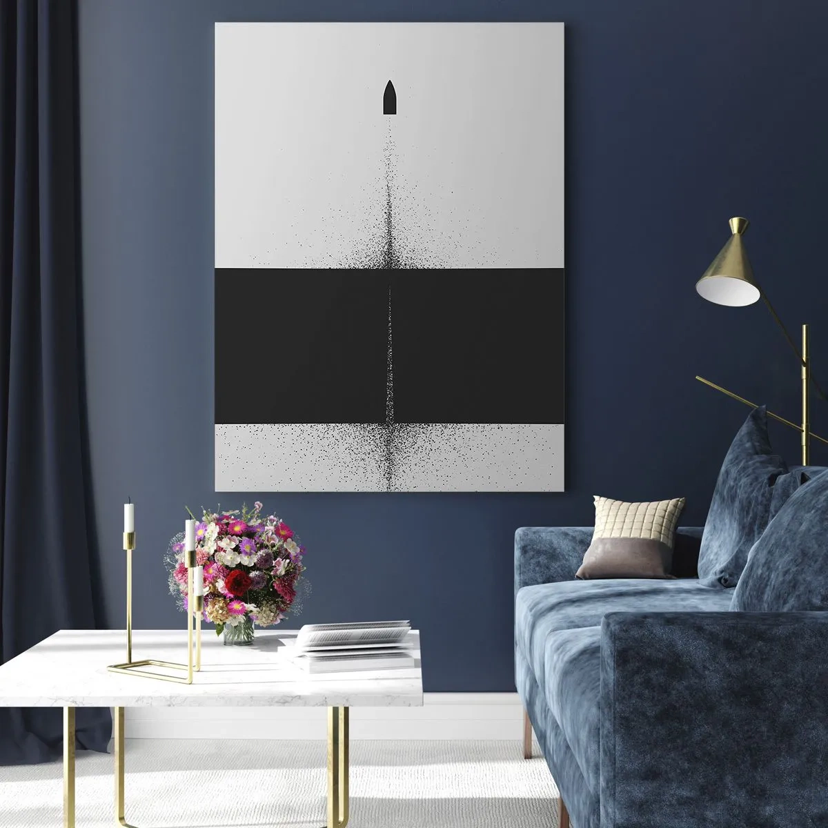 Impression sur verre - Image sur verre - Une composition abstraite en noir et blanc avec une ligne dynamique - 50x70cm - Droit au but - Décoration murale moderne pour le salon et la chambre ARTTOR
