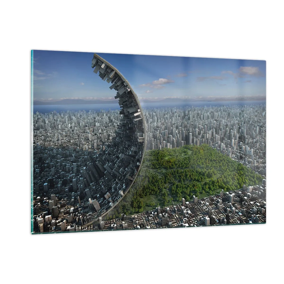Impression sur verre - Image sur verre - Une ville avec un effet spectaculaire de réfraction spatiale - 120x80cm - La nature est éternelle - Décoration murale moderne pour le salon et la chambre ARTTOR