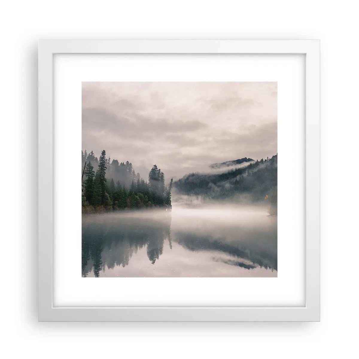 Affiche dans un cadre blanc - Poster - Reflet dans le brouillard - 30x30 cm