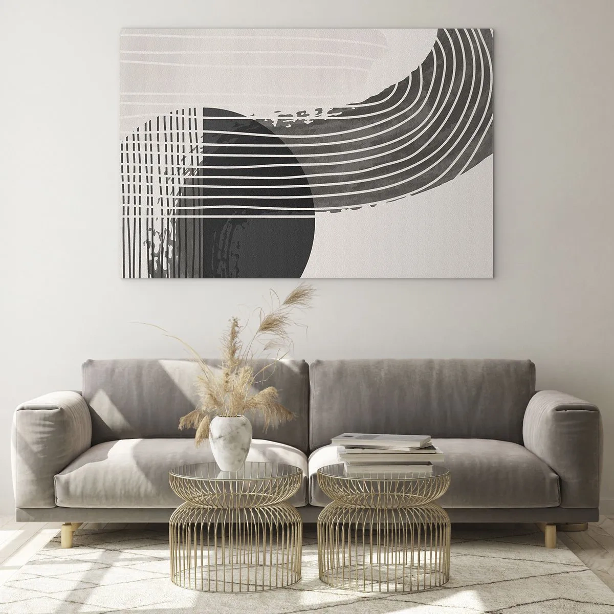 Impression sur verre - Image sur verre - Abstraction en noir et blanc avec des lignes et des formes géométriques - 120x80cm - Aller et retour - Décoration murale moderne pour le salon et la chambre ARTTOR