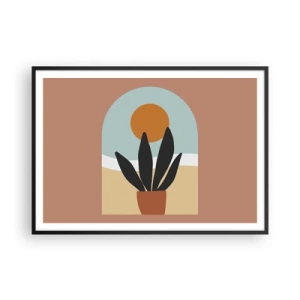 Affiche dans un cadre noir - Poster - Une plante noire dans un pot contre le soleil - 100x70cm - Petits bonheurs - Décoration murale moderne pour le salon et la chambre ARTTOR