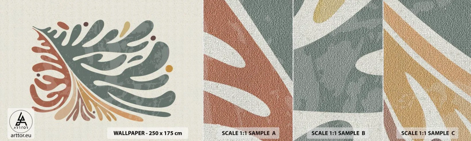 Échantillon de Papier Peint Premium Canvas - Feuille multicolore - Bohème, Minimalisme, Morceau - 100x30 cm