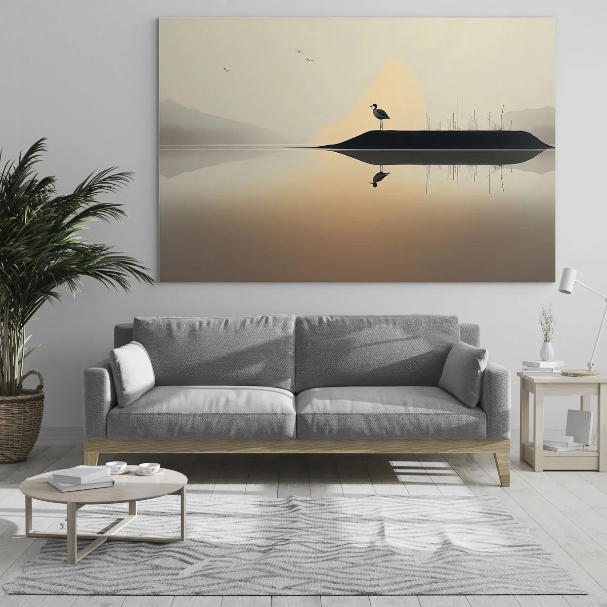 Impression sur verre - Image sur verre - Un héron debout sur une île dans les eaux calmes d'un lac - 120x80cm - Le seigneur du lac - Décoration murale moderne pour le salon et la chambre ARTTOR