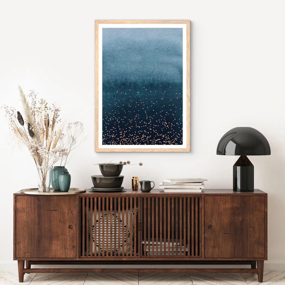 Affiche dans un chêne clair - Poster - Composition - phases bleues - 50x70 cm