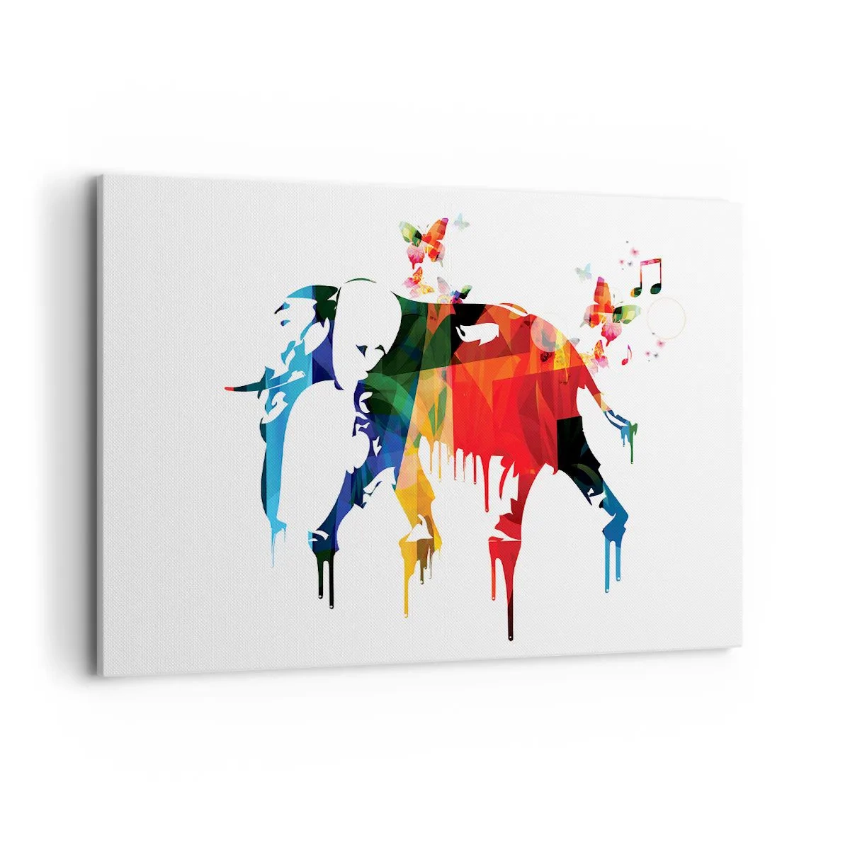 Impression sur toile - Image sur toile - Éléphant coloré avec des papillons dans un style géométrique moderne - 100x70cm - Tout le monde peut danser - Décoration murale moderne pour le salon et la chambre ARTTOR
