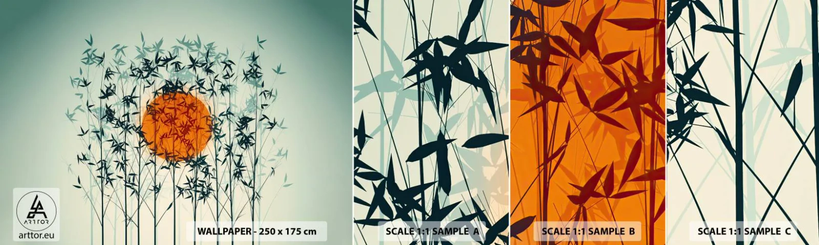 Échantillon de Papier Peint Autocollant Deluxe Sticker - Soleil japonnais - Abstraction, Graphique, Exotisme - 100x30 cm