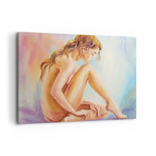Impression sur toile - Image sur toile - Une délicate figure de femme sur un fond pastel - 100x70cm - Acte de jeunesse - Décoration murale moderne pour le salon et la chambre ARTTOR