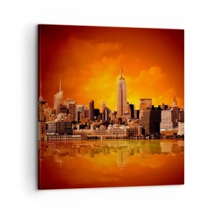 Impression sur toile - Image sur toile - Panorama de grande ville en jaune et bronze - 60x60 cm