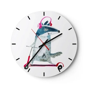 Horloge murale - Pendule murale - Blaireau avec un casque sur un scooter dans le style d'une illustration pour enfants - 30x30cm - La joie du blaireau - Décoration murale moderne pour le salon, la cuisine et la chambre ARTTOR