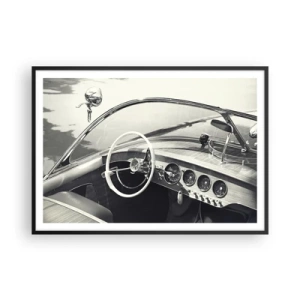 Affiche dans un cadre noir - Poster - Intérieur de voiture classique de style monochrome - 100x70cm - Temps pour riche - Décoration murale moderne pour le salon et la chambre ARTTOR