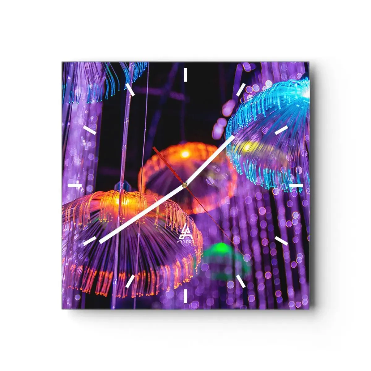 Horloge murale - Pendule murale - Méduses lumineuses colorées dans un environnement sombre - 30x30cm - Fontaine lumineuse - Décoration murale moderne pour le salon et la chambre ARTTOR