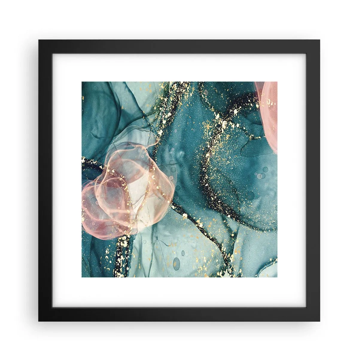 Affiche dans un cadre noir - Poster - Soie bleu, tulle rose - 30x30 cm