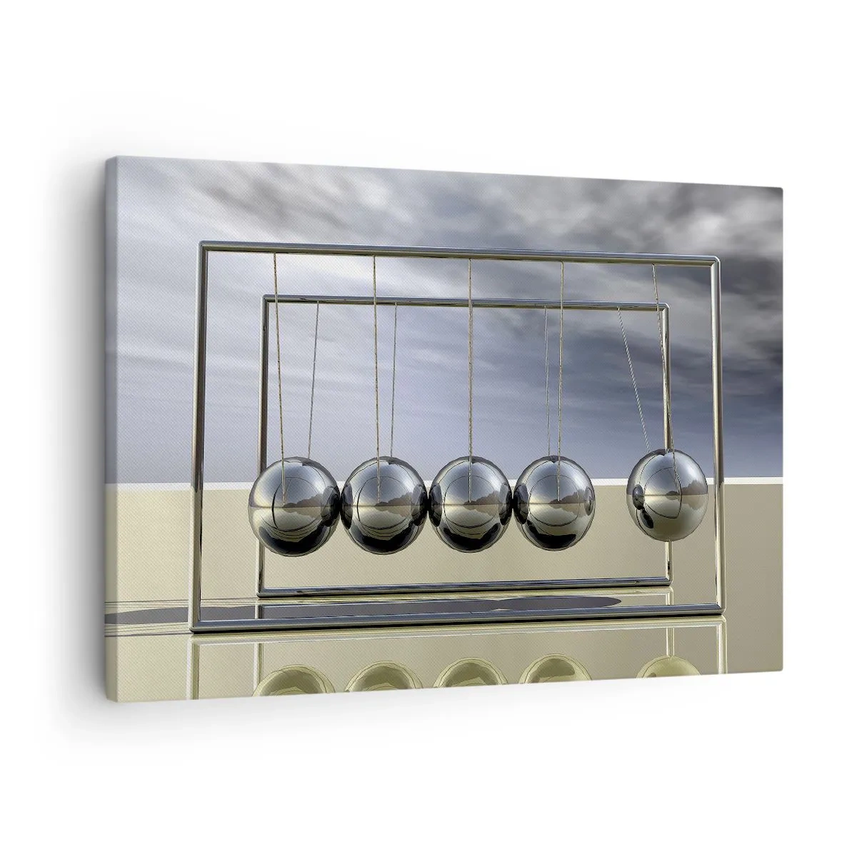 Impression sur toile - Image sur toile - Les sphères de Newton dans un décor minimaliste avec des reflets lumineux - 70x50cm - Énergie du monde - Décoration murale moderne pour le salon et la chambre ARTTOR