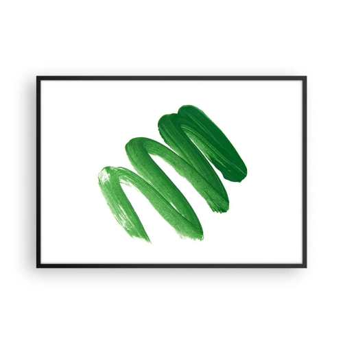 Affiche dans un cadre noir - Poster - Coup de pinceau abstrait vert sur fond blanc - 100x70cm - Blague verte - Décoration murale moderne pour le salon et la chambre ARTTOR