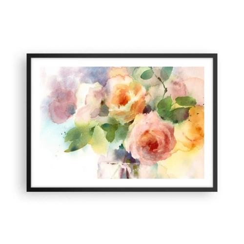 Affiche dans un cadre noir - Poster - Roses délicates de style aquarelle sur fond clair - 70x50cm - Délicat comme l'aquarelle - Décoration murale moderne pour le salon et la chambre ARTTOR