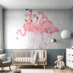 Papier Peint Photo Premium Canvas - Ensemble rose - Flamants roses, Des oiseaux, Graphique - 350x256 cm