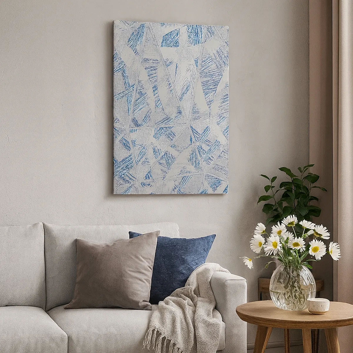 Impression sur toile - Image sur toile - Motifs géométriques dans les tons de bleu et de gris - 50x70cm - Dans un labyrinthe bleu-gris - Décoration murale moderne pour le salon et la chambre ARTTOR