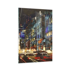 Impression sur verre - Image sur verre - Scène nocturne de la ville avec des néons - 70x100cm - L'agitation de la rue en soirée - Décoration murale moderne pour le salon et la chambre ARTTOR