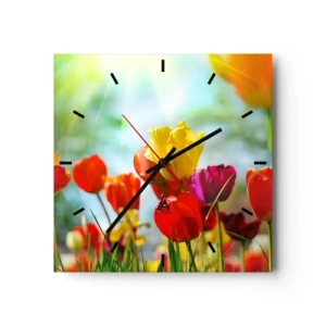Horloge murale - Pendule murale - Tulipes colorées au soleil - 30x30cm - Toutes les couleurs du soleil - Décoration murale moderne pour le salon et la chambre ARTTOR
