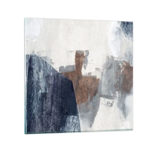 Impression sur verre - Image sur verre - Formes bleues et brunes - 50x50 cm