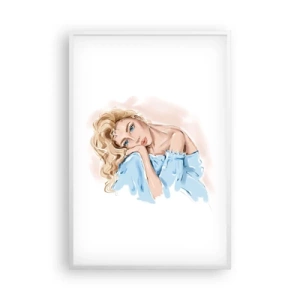 Affiche dans un cadre blanc - Poster - Rêveuse en bleu - 61x91 cm