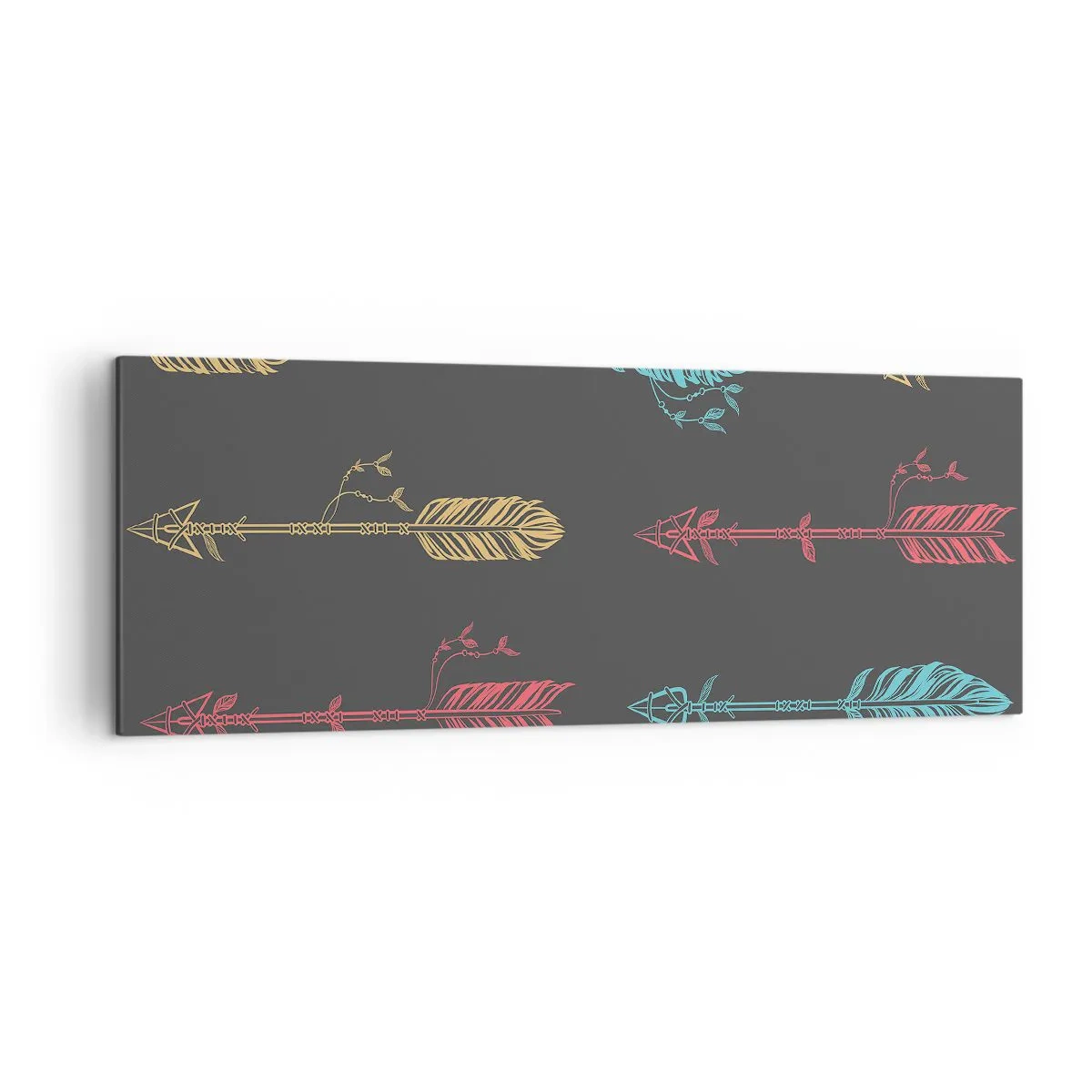 Impression sur toile - Image sur toile - Motif de flèche stylisée aux couleurs pastel sur fond sombre - 140x50cm - Dans l'ordonnance - Décoration murale moderne pour le salon et la chambre ARTTOR