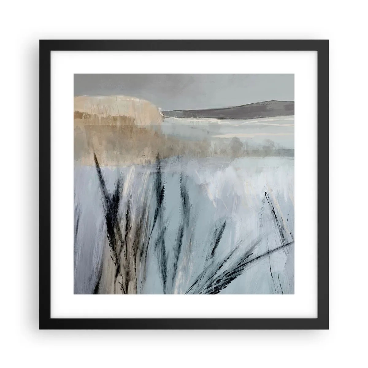 Affiche dans un cadre noir - Poster - Champs d'hiver - 40x40 cm