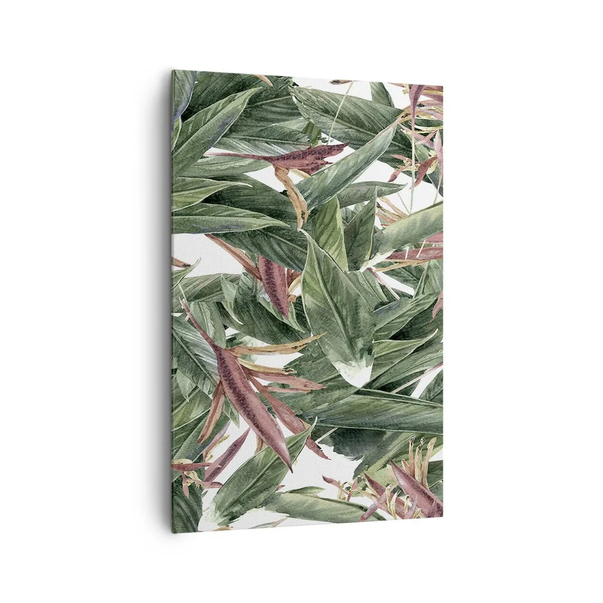 Impression sur toile - Image sur toile - Un motif de feuille décoratif dans des tons de vert et de bordeaux sur un fond clair - 80x120cm - Arbuste émeraude-lilas - Décoration murale moderne pour le salon et la chambre ARTTOR