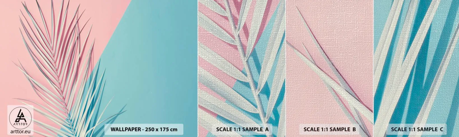 Échantillon de Papier Peint Premium Canvas - Impression tropicale - Feuille de palmier, Abstraction, Graphique - 100x30 cm