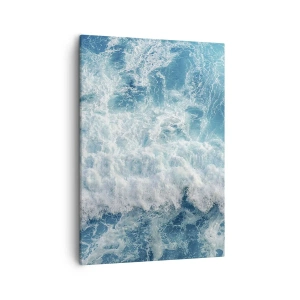 Impression sur toile - Image sur toile - Vagues océaniques dynamiques dans des tons de bleu - 50x70cm - Joyeusement et en sautant - Décoration murale moderne pour le salon et la chambre ARTTOR