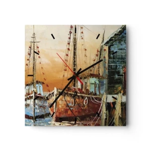Horloge murale - Pendule murale - Bateaux sur le rivage dans la chaude lumière du coucher de soleil - 30x30cm - Retour tranquille - Décoration murale moderne pour le salon et la chambre ARTTOR