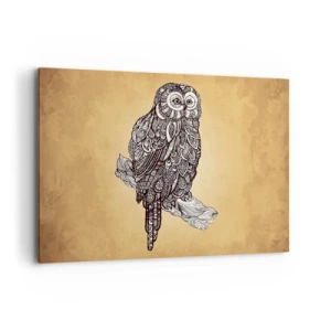 Impression sur toile - Image sur toile - Un hibou de style ornemental sur fond beige - 100x70cm - Ornements complexes de sagesse - Décoration murale moderne pour le salon et la chambre ARTTOR