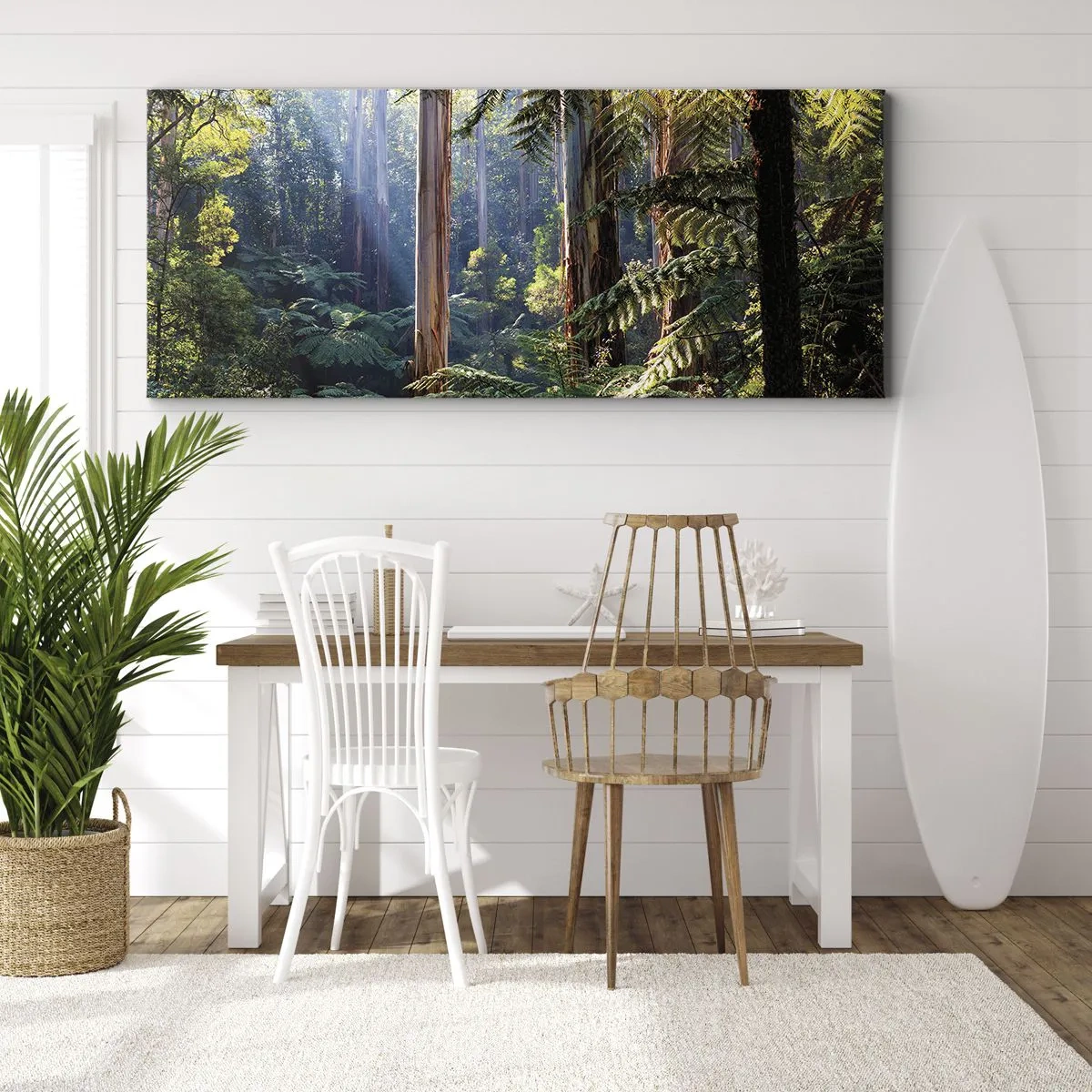 Impression sur toile - Image sur toile - Forêt tropicale illuminée par les rayons du soleil - 160x50cm - Fable de la forêt - Décoration murale moderne pour le salon et la chambre ARTTOR