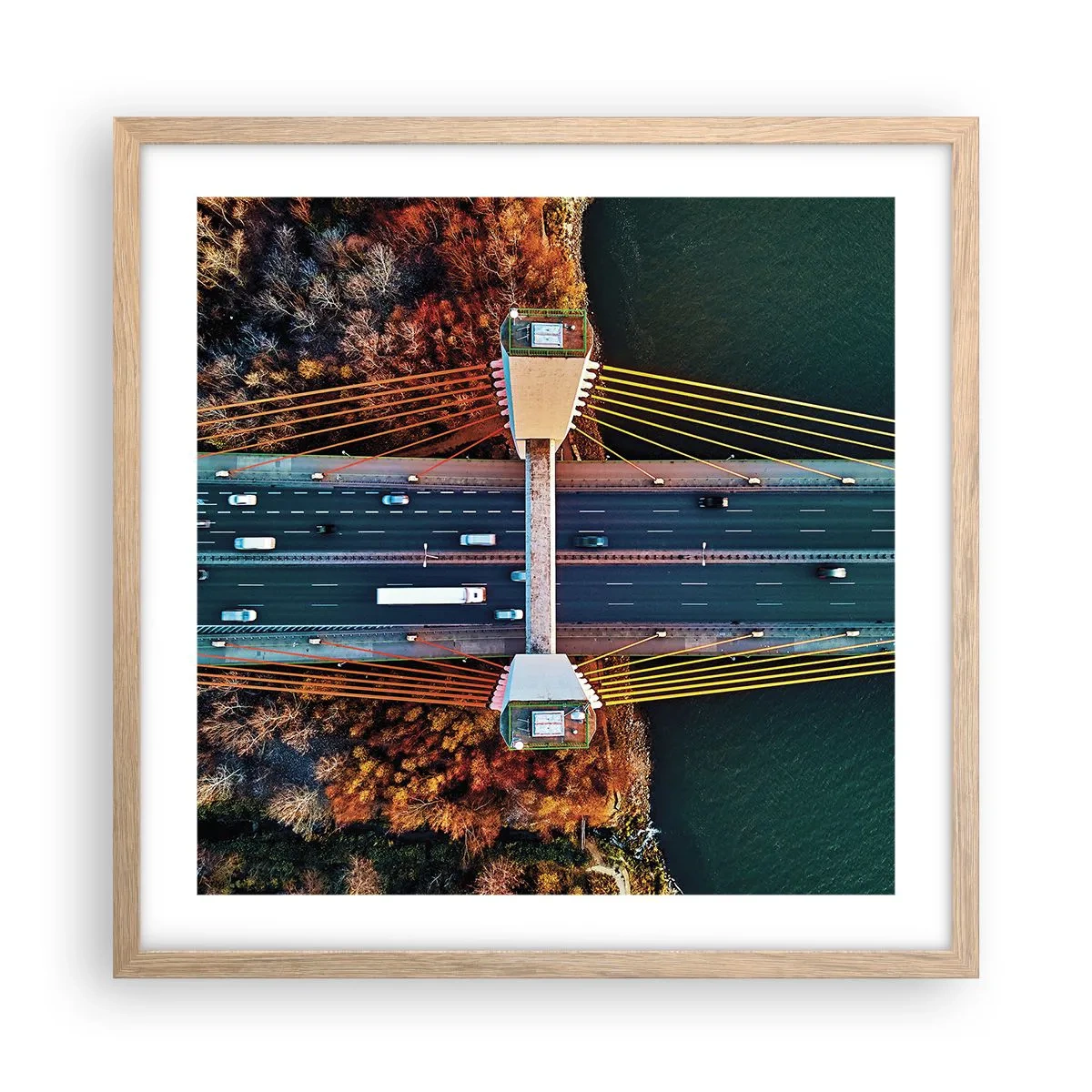 Affiche dans un chêne clair - Poster - Au dessus de l'eau et de la forêt - 50x50 cm