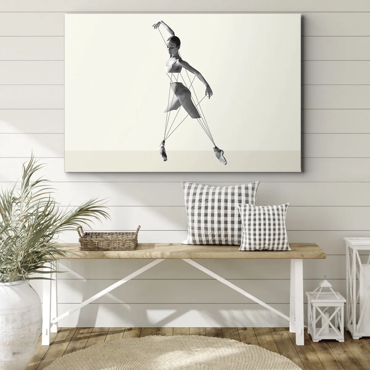 Impression sur toile - Image sur toile - Ballerine dans une interprétation géométrique avec des lignes - 70x50cm - Dans le théatre de la vie - Décoration murale moderne pour le salon et la chambre ARTTOR