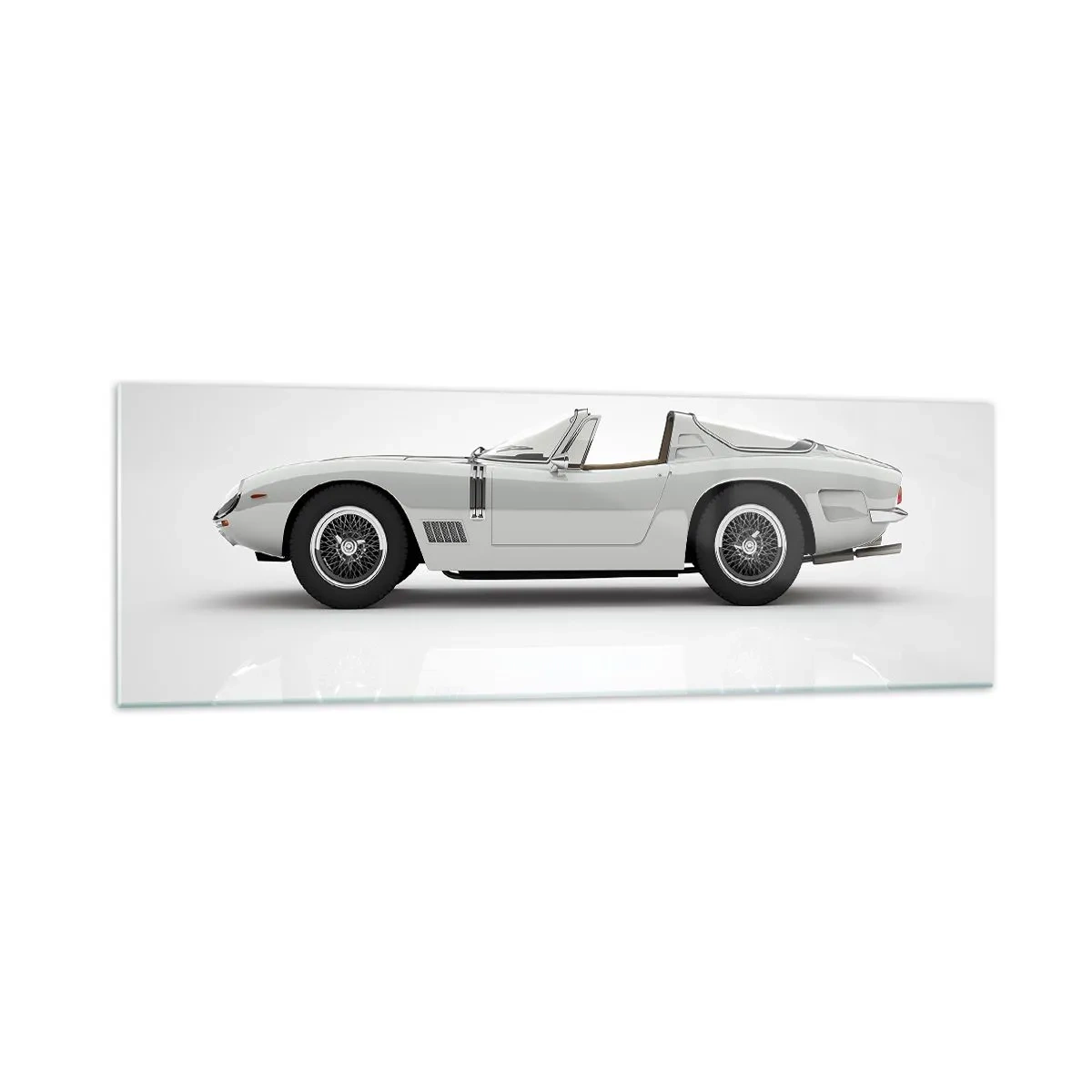 Impression sur verre - Image sur verre - Cabriolet blanc classique sur fond clair - 160x50cm - Promesse de plaisir - Décoration murale moderne pour le salon et la chambre ARTTOR