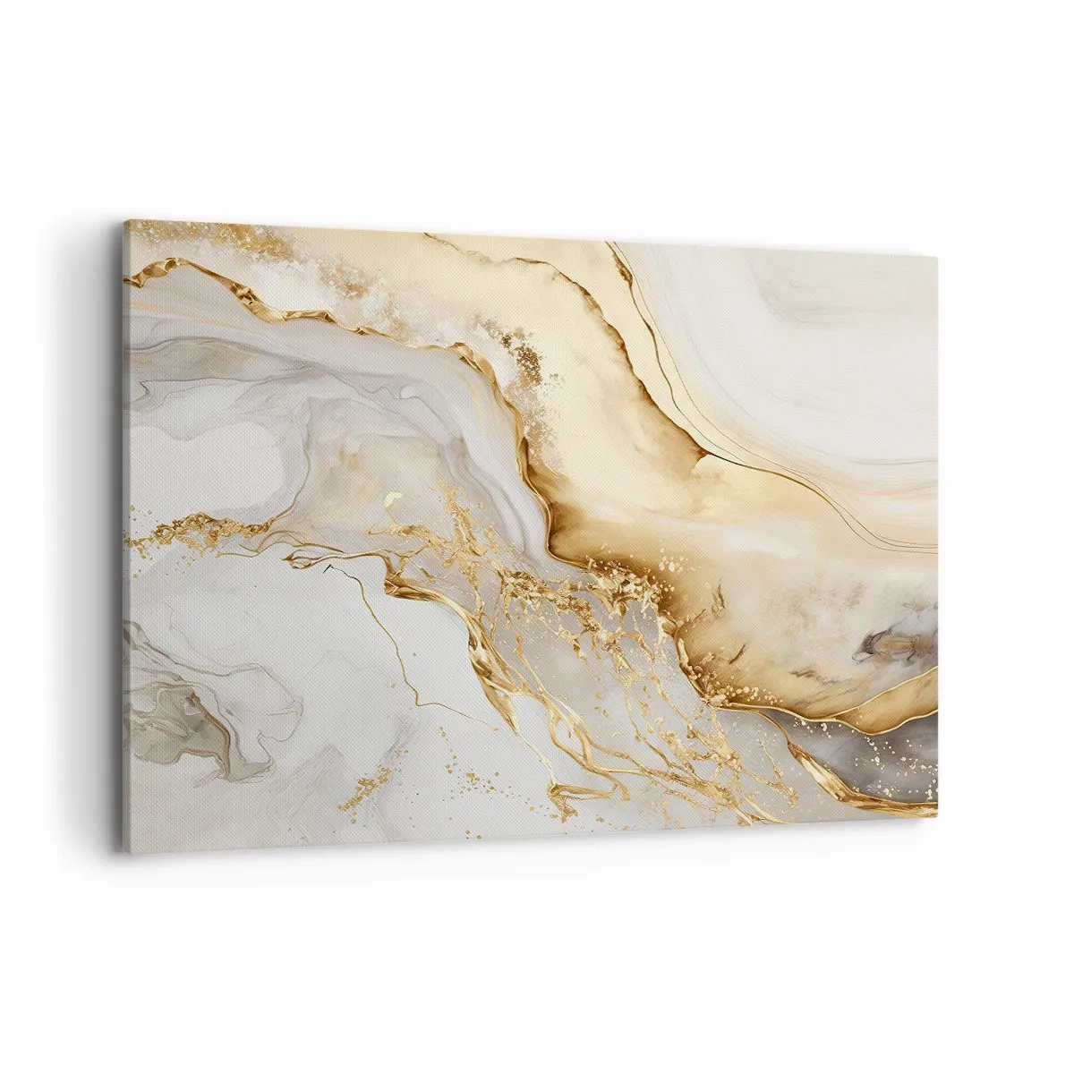 Impression sur toile - Image sur toile - Motifs abstraits dorés et marbrés sur fond clair - 120x80cm - Abstraction : beauté et bonté - Décoration murale moderne pour le salon et la chambre ARTTOR
