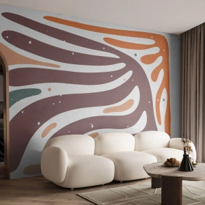 Papier Peint Photo Standard Eco - Vagues abstraites dans les tons de marron, orange et vert - 100x70cm - Composition organique rayonnante - Décoration murale moderne pour le salon et la chambre ARTTOR