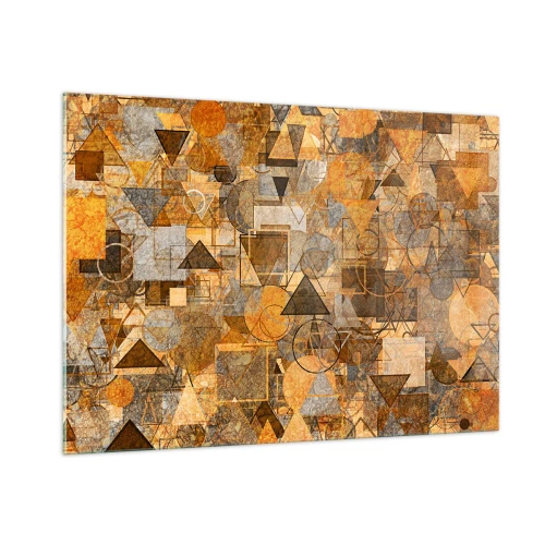 Impression sur verre - Image sur verre - Composition géométrique abstraite aux tons chauds - 100x70cm - Le monde en forme - Décoration murale moderne pour le salon et la chambre ARTTOR