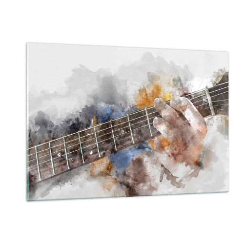 Impression sur verre - Image sur verre - Motif aquarelle d'une main jouant de la guitare - 120x80cm - La poésie entre les cordes - Décoration murale moderne pour le salon et la chambre ARTTOR