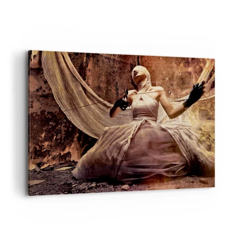 Impression sur toile - Image sur toile - Une femme en robe avec le visage couvert et des ciseaux dans les mains - 100x70cm - Déesse du destin - Décoration murale moderne pour le salon et la chambre ARTTOR