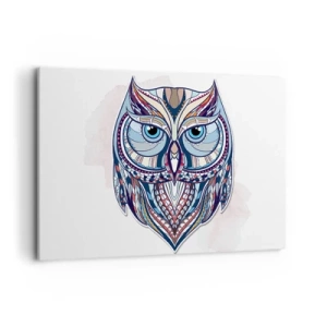 Impression sur toile - Image sur toile - Chouette géométrique dans les tons bleu et beige - 120x80cm - Chouette ornementale élaborée - Décoration murale moderne pour le salon et la chambre ARTTOR