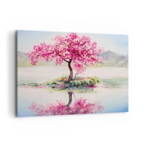 Impression sur toile - Image sur toile - Un arbre en fleurs sur une eau calme - 100x70cm - Fête du Printemps - Décoration murale moderne pour le salon et la chambre ARTTOR
