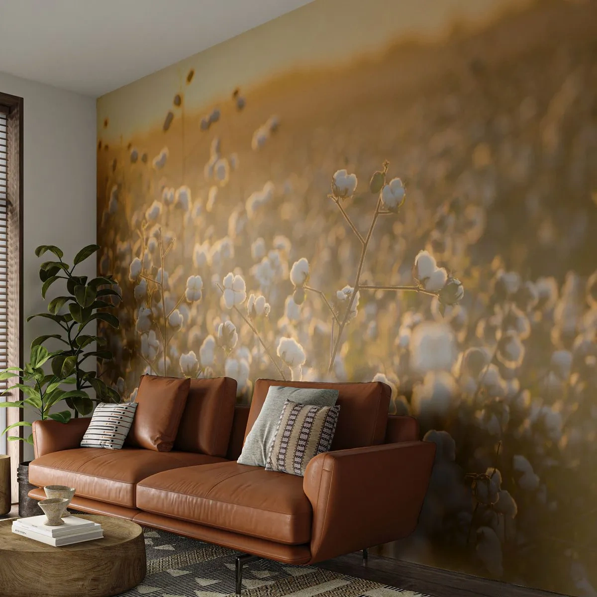 Papier Peint Photo Standard Eco - Champ moelleux - Champ de coton, Asie, Nature - 150x105 cm