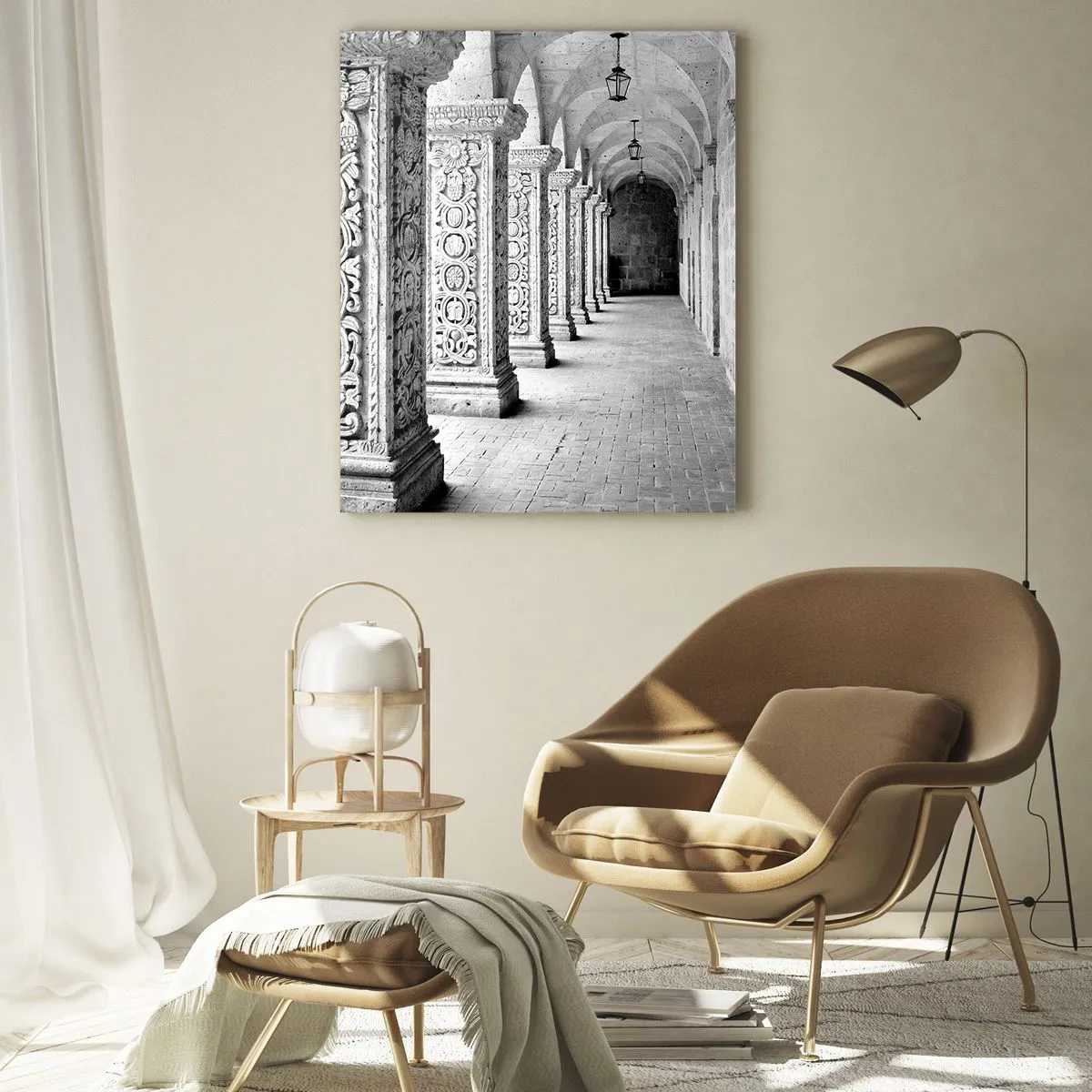 Impression sur verre - Image sur verre - Colonnes historiques dans une prise de vue monochrome - 80x120cm - Où cela mène-t-il…? - Décoration murale moderne pour le salon et la chambre ARTTOR