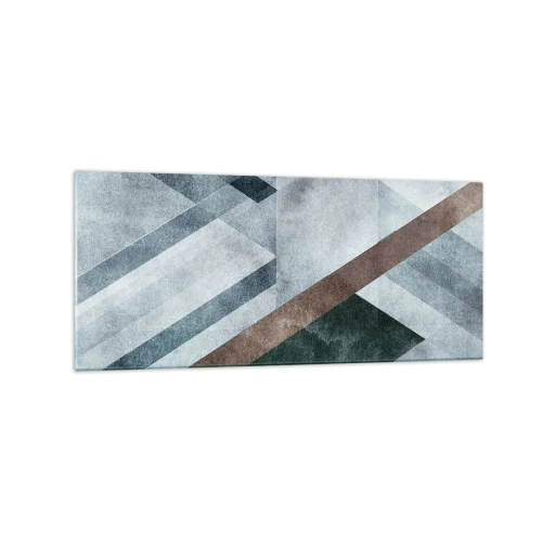 Impression sur verre - Image sur verre - Formes géométriques dans des tons froids de bleu et de marron - 120x50cm - Élégance sophistiquée de la géométrie - Décoration murale moderne pour le salon et la chambre ARTTOR