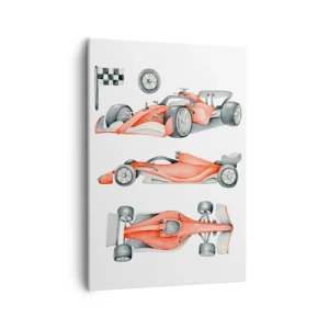 Impression sur toile - Image sur toile - Une voiture de course rouge avec un drapeau à damier - 50x70cm - poursuis ton rêve - Décoration murale moderne pour le salon et la chambre ARTTOR