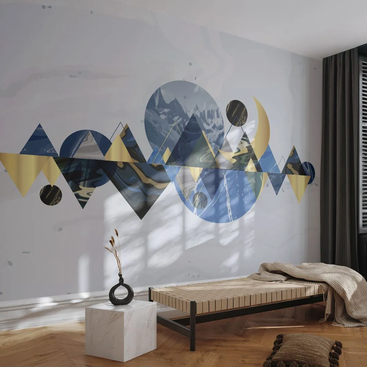 Papier Peint Autocollant Deluxe Sticker - Paysage géométrique - Abstraction, Montagnes, Morceau - 150x105 cm