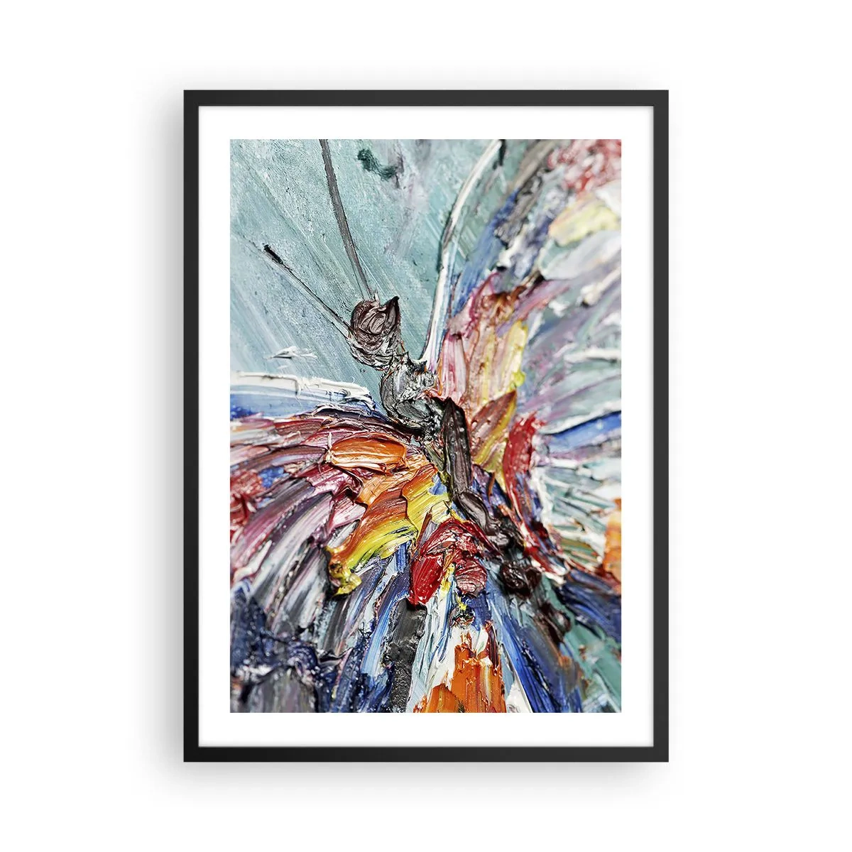 Affiche dans un cadre noir - Poster - Un papillon abstrait aux couleurs et textures intenses. - 50x70cm - Peint par nature - Décoration murale moderne pour le salon et la chambre ARTTOR